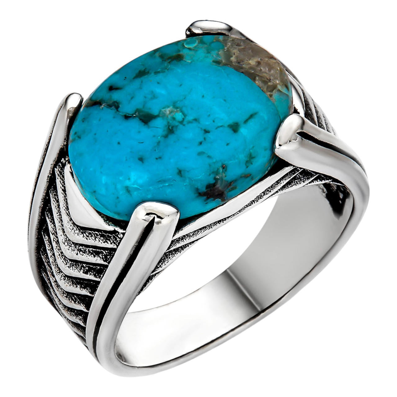 Blue Genuine Turquoise Mens Real Solid 925 Sterling Silver Signet