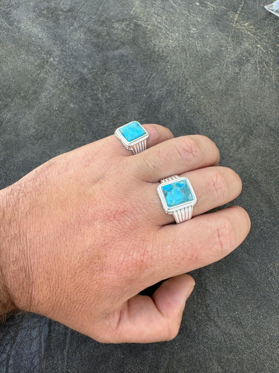 HarlemBling Blue Genuine Turquoise Stone Mens Real 925 Silver Ring Size 6 7 8 9 10 11 12 13