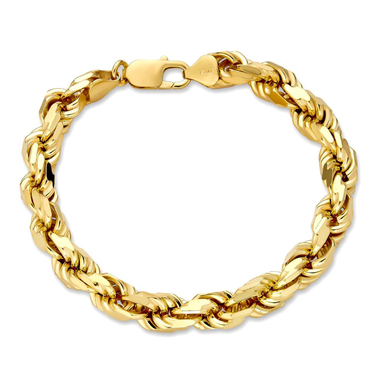 Mens Thick 8mm Rope Bracelet 14k Gold Vermeil Real Solid 925