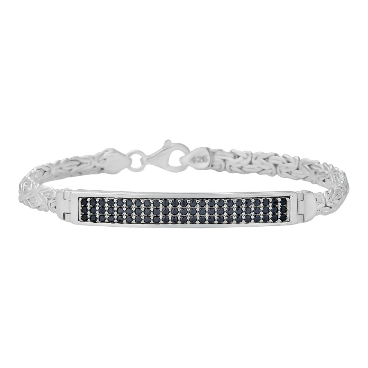 Men Byzantine Presidential ID Bracelet Real 925 Silver Ice Black