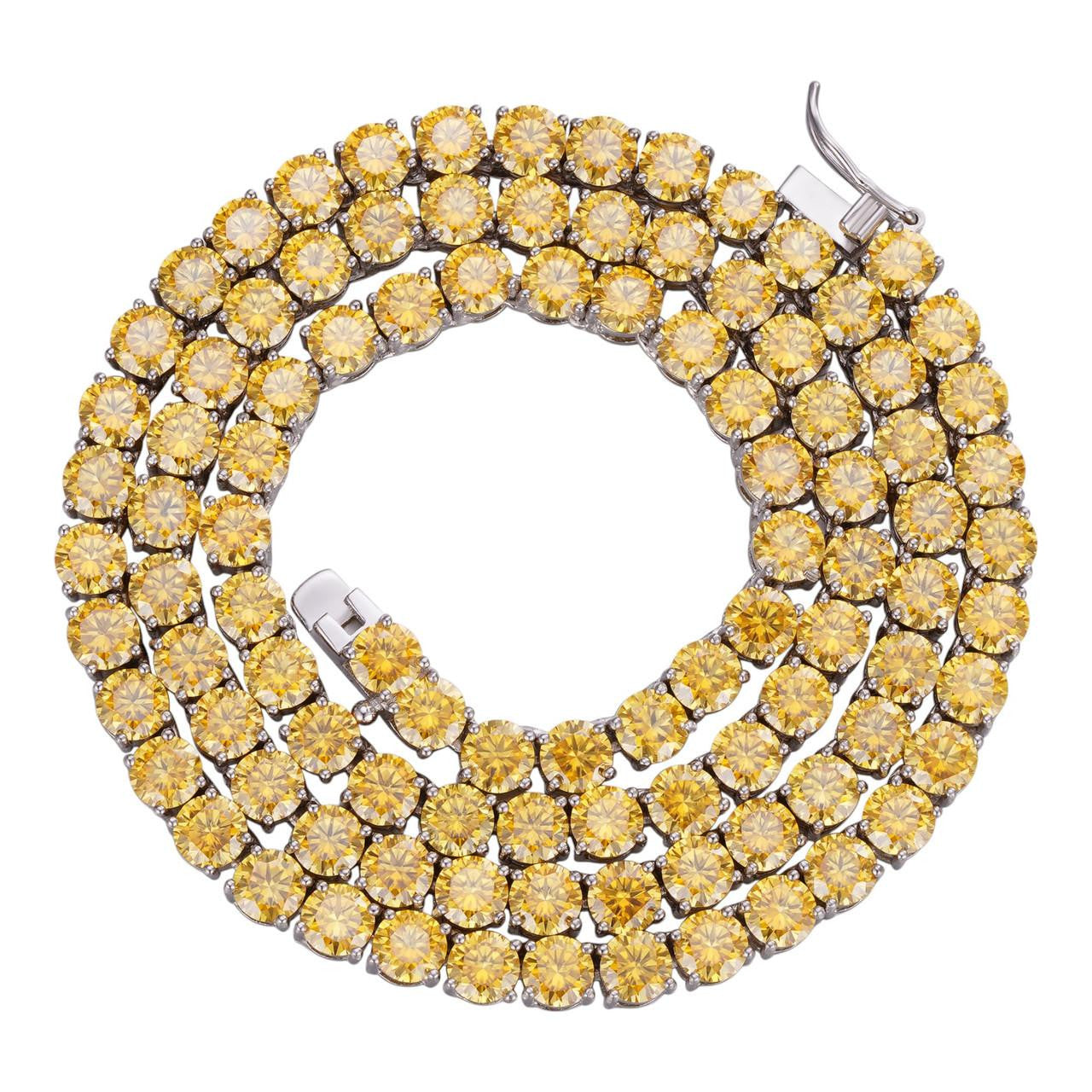 Canary Yellow MOISSANITE 5mm Tennis Chain 925 Silver Iced Necklace