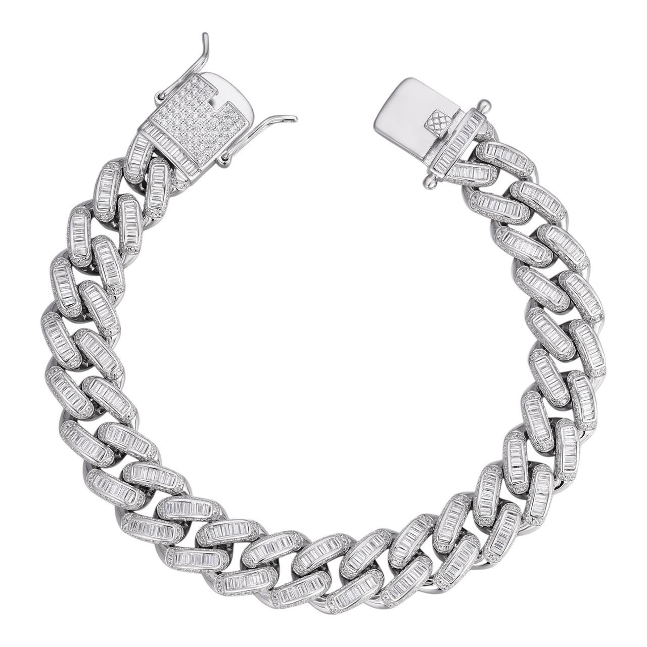 Baguette Iced-Out Miami Cuban Bracelet (Silver) – J