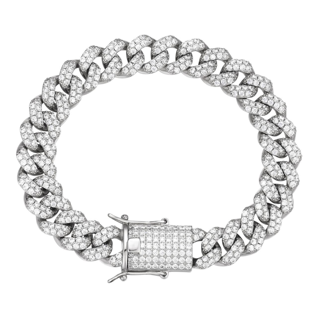 Real Miami Cuban Link Bracelet Iced Diamond Out Solid 925 Sterling