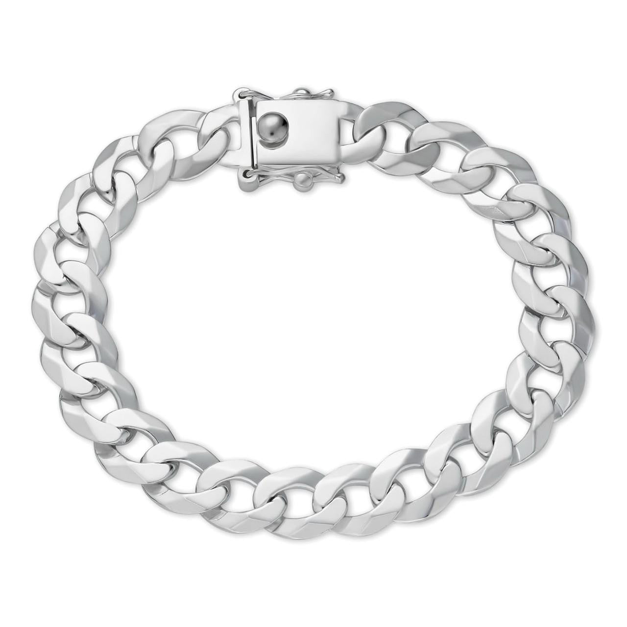 Flat Curb Cuban Link Chain Bracelet Real 925 Sterling Silver Sleek