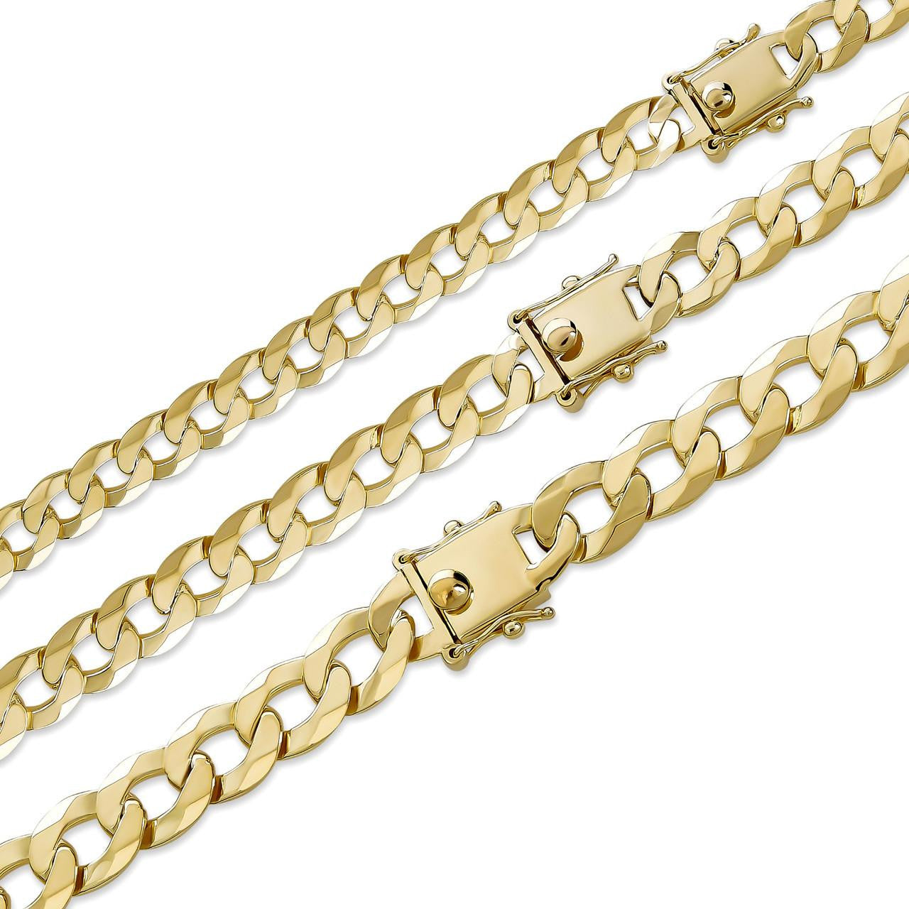 Flat Curb Cuban Link Chain Necklace Real 14k Gold Plated 925 Silver Box ...