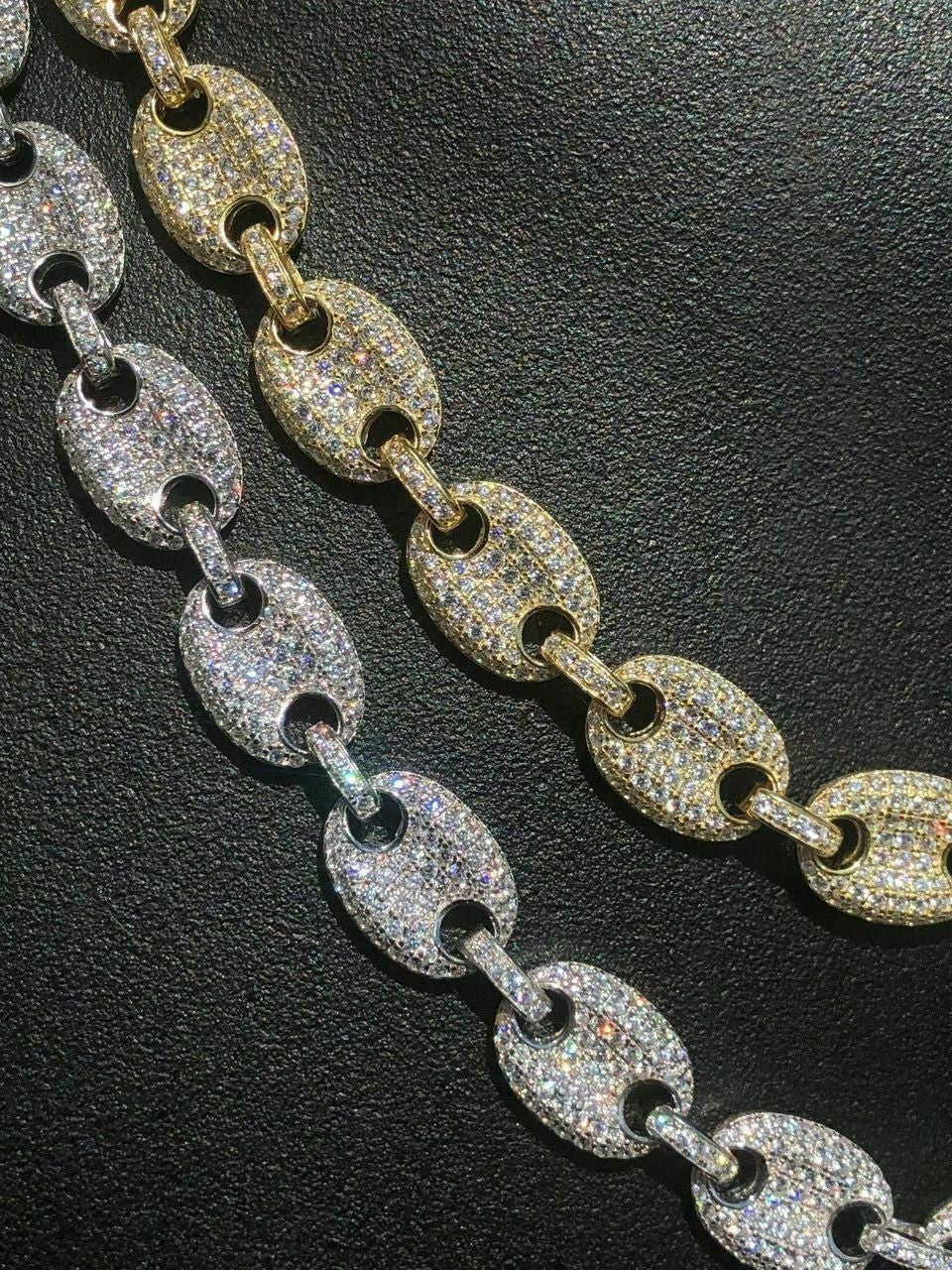 HarlemBling Custom Mens Mariner Gucci Link Chain ICY Lab Diamond Solid 925 Silver 14K Gold