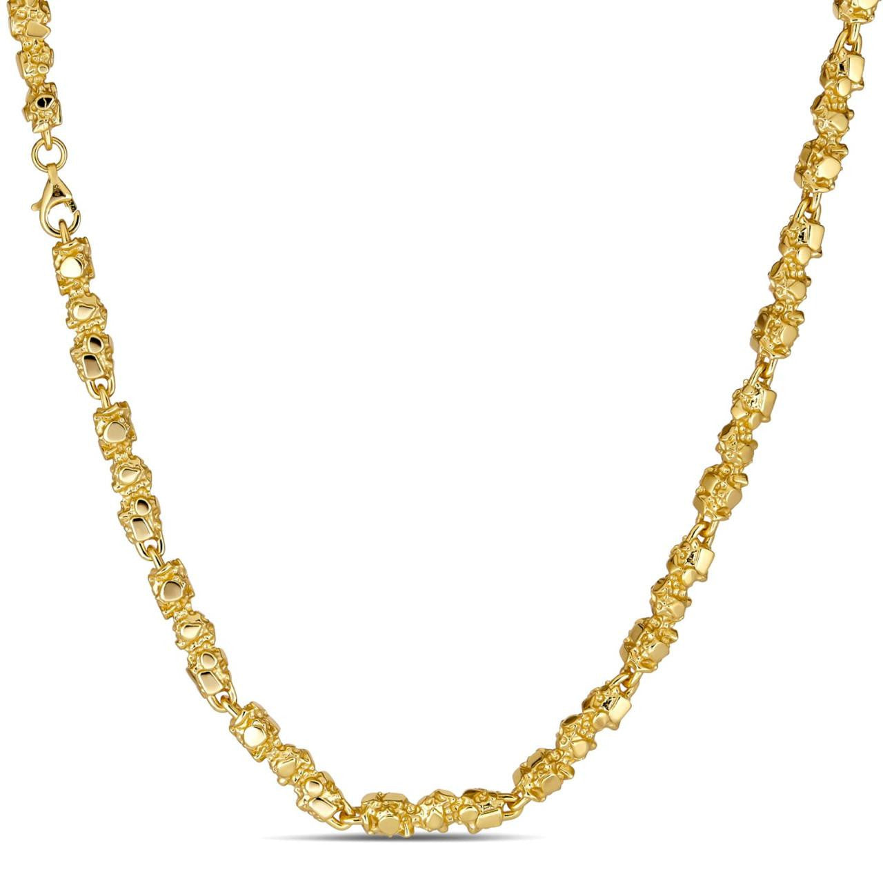 14k Gold Over Solid 925 Sterling Silver Nugget Link Chain Necklace 