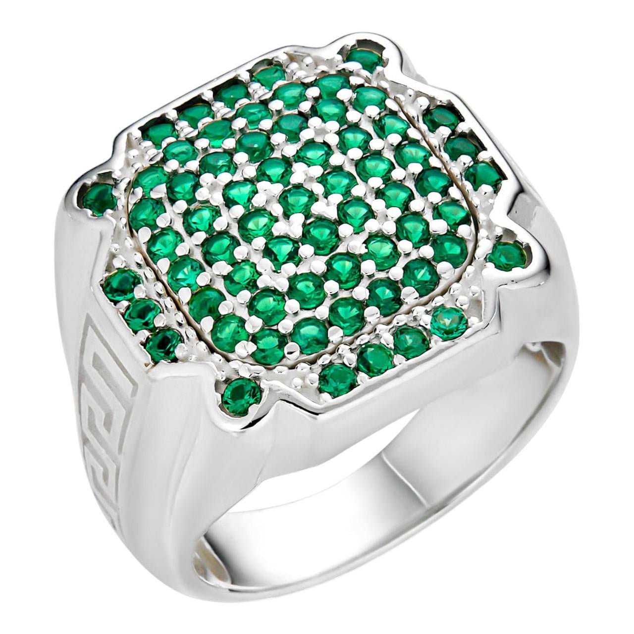 Mens Real Solid 925 Sterling Silver Iced Green Emerald Ring Hip
