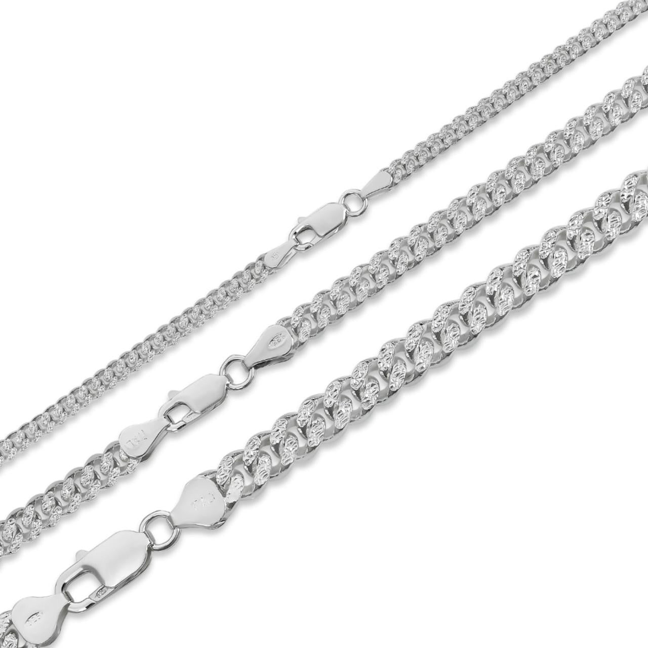 Miami Cuban Chain Diamond Cut Real 925 Sterling Silver Bracelet