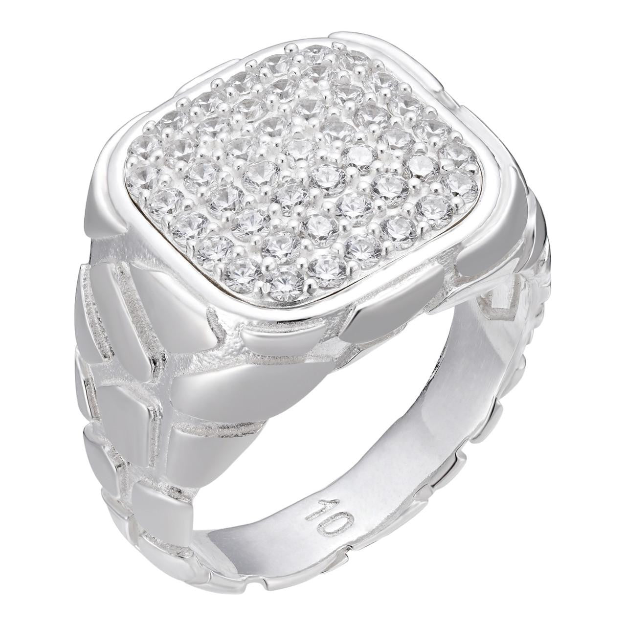 Mens Real 925 Sterling Silver Iced CZ Nugget Ring Hip Hop Size 7 8
