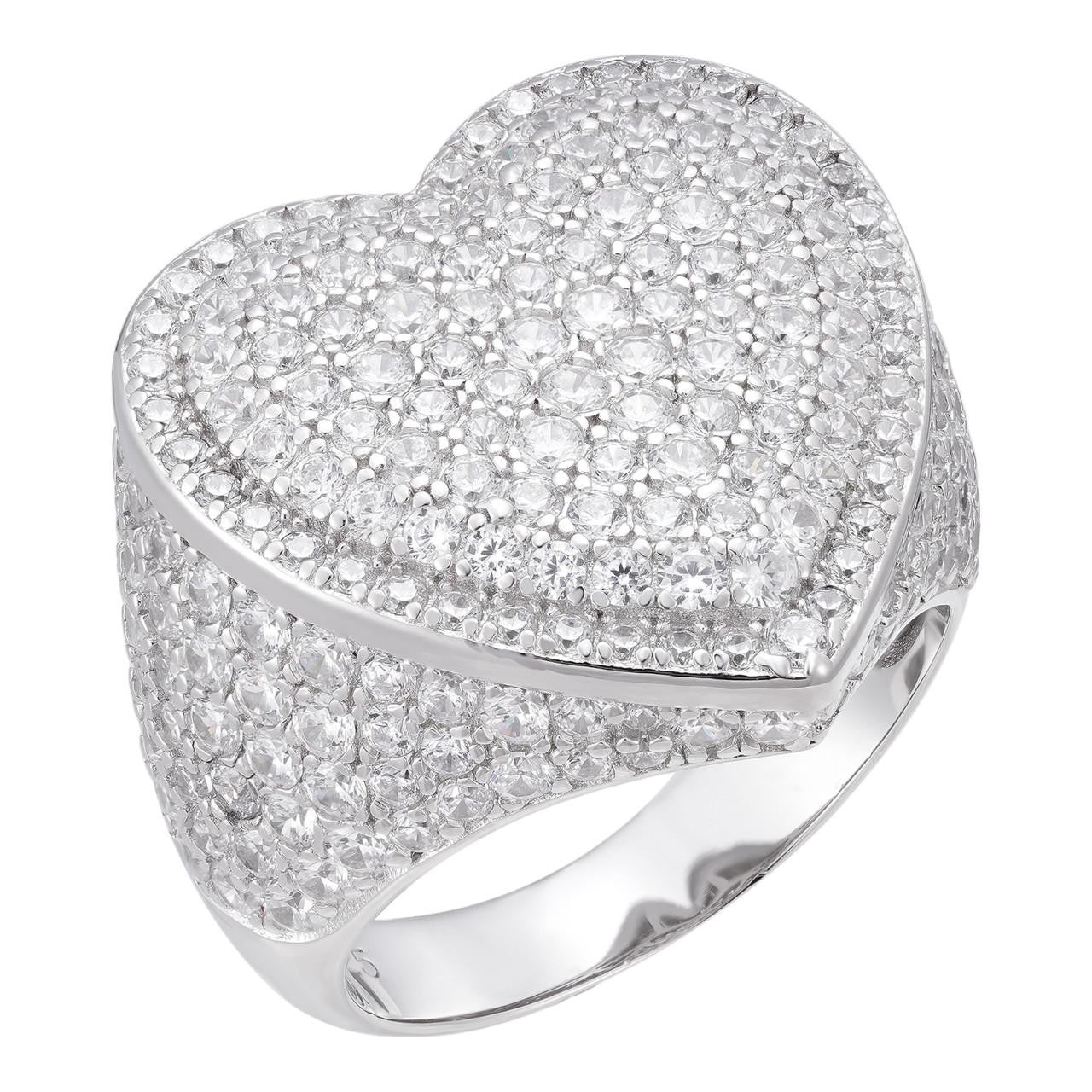 Real Solid 925 Sterling Silver Hip Hop Men Ladies Large  😍NEW 925 STERLING SILVER HEART SHAPE DIAMOND ETERNITY RING, L081 main image 0