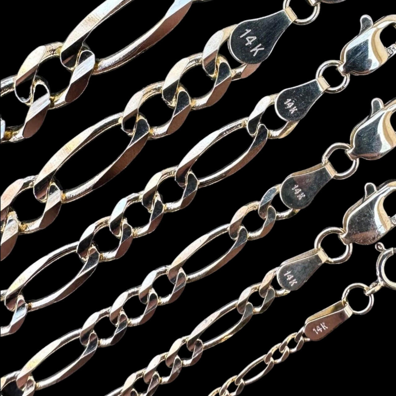 Real Solid 14k Yellow Gold Figaro Link Chain 16-24