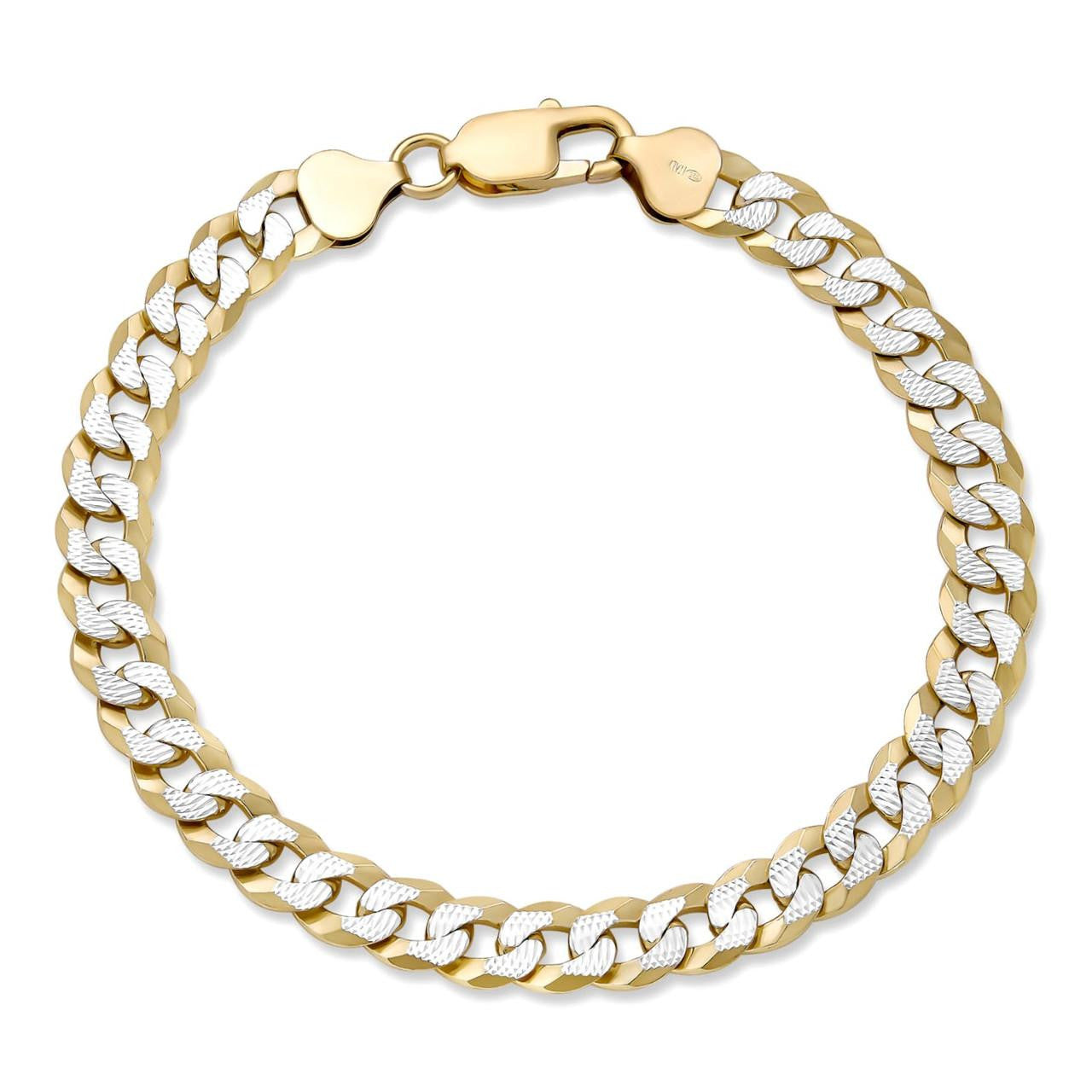 Real Solid 925 Sterling Silver & 14k Gold Diamond Cut Flat Miami 