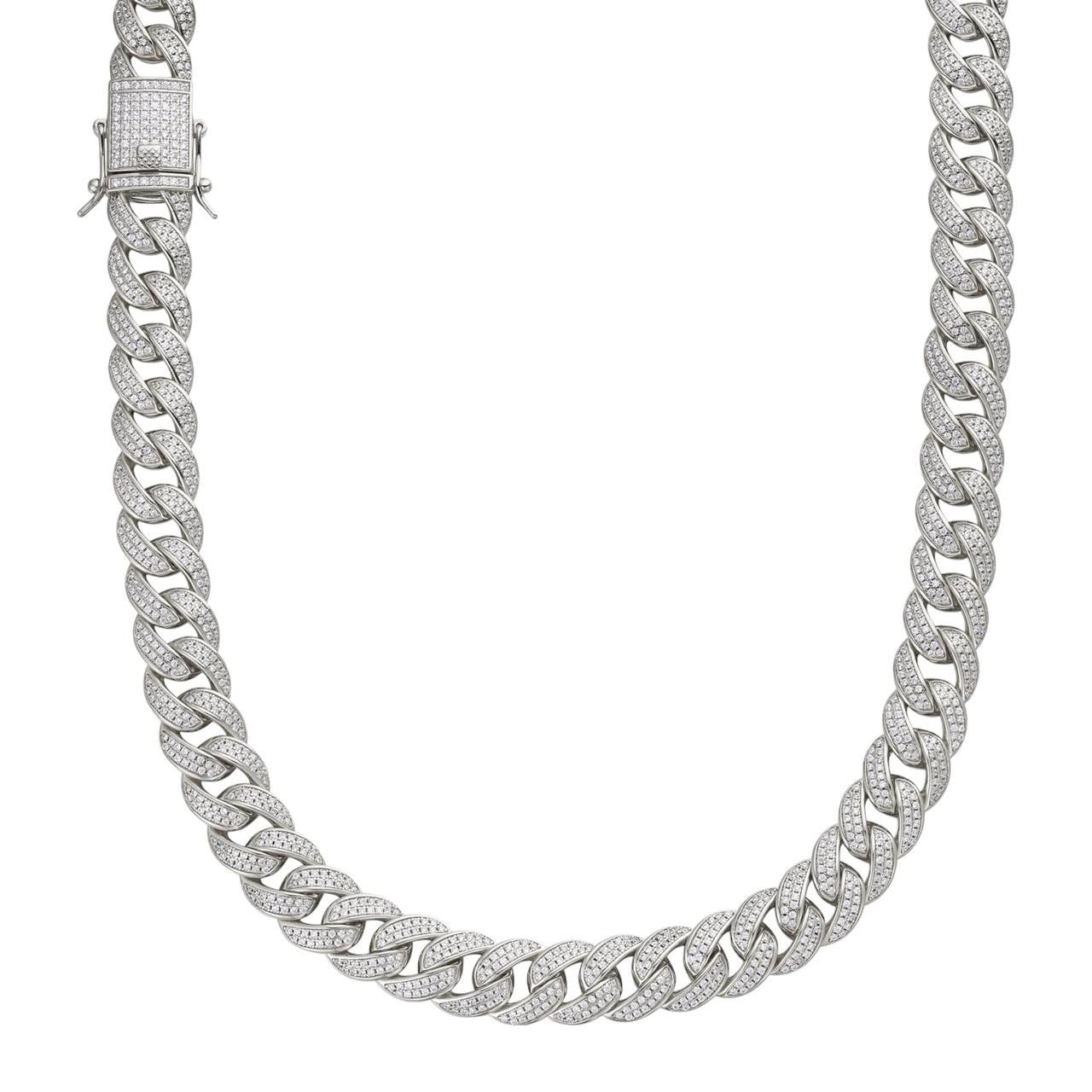 Mens Cuban Miami Link 12mm Chain 925 Silver 40-60ct Man Made