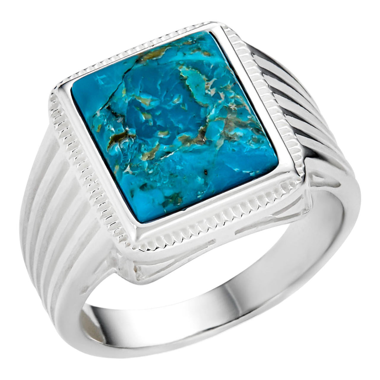 Blue Genuine Turquoise Stone Mens Real 925 Silver Ring Size 6 7 8 