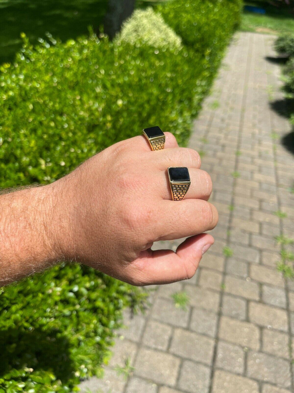 HarlemBling Handmade Real Solid 925 Sterling Silver Black Onyx Square Ring Size 7-13 Pinky