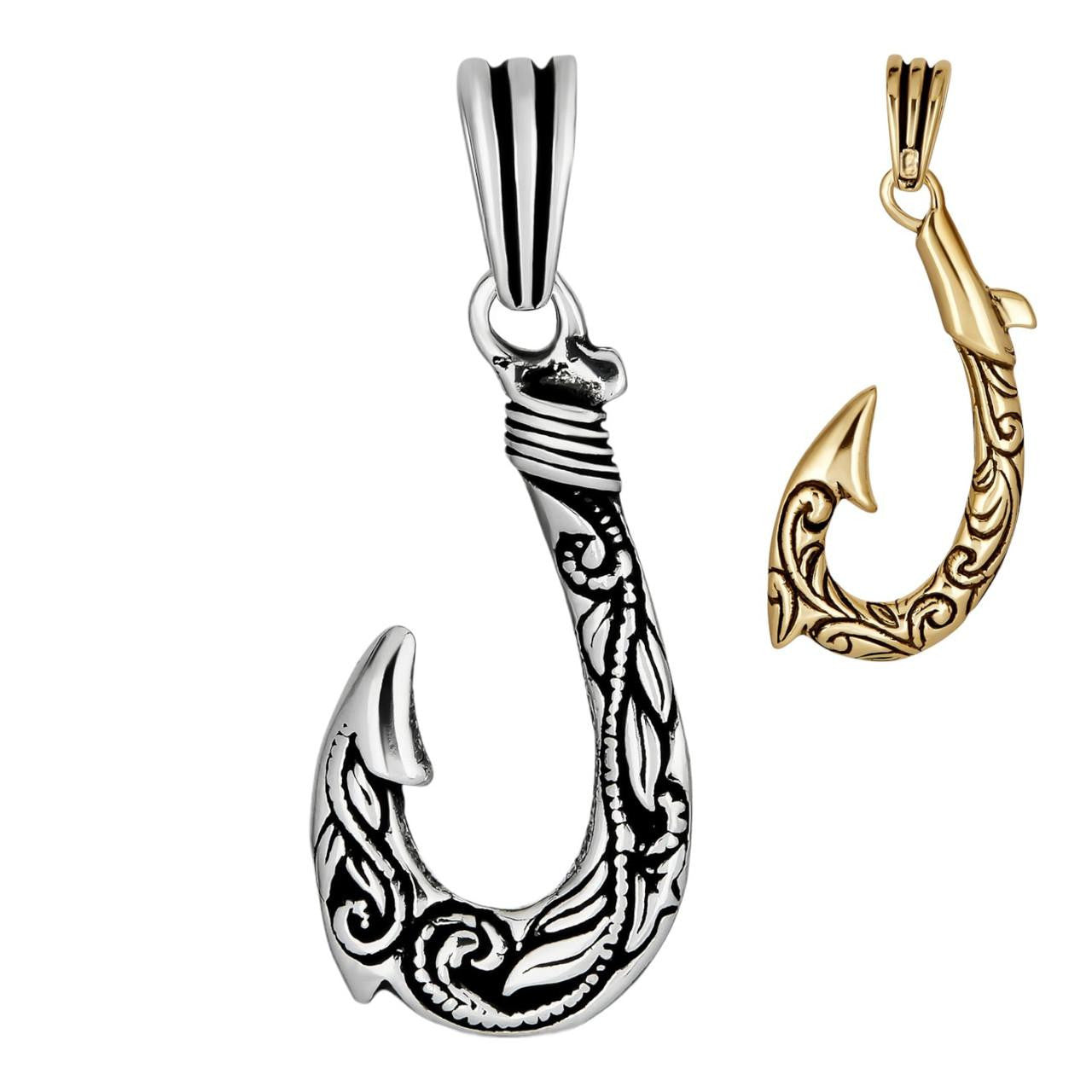 Bracelet Antique Heavy Metal Fish Hook Bracelet Real Solid 925 Sterling  Silver Hawaiian Fishing Hook Large Mens Necklace Gold 14K Yellow Gold  Pendant Only