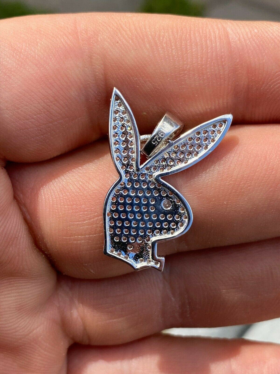 HarlemBling Hip Hop Playboy Bunny Pendant - Iced Diamond Real 925 Silver Gold Rose Necklace