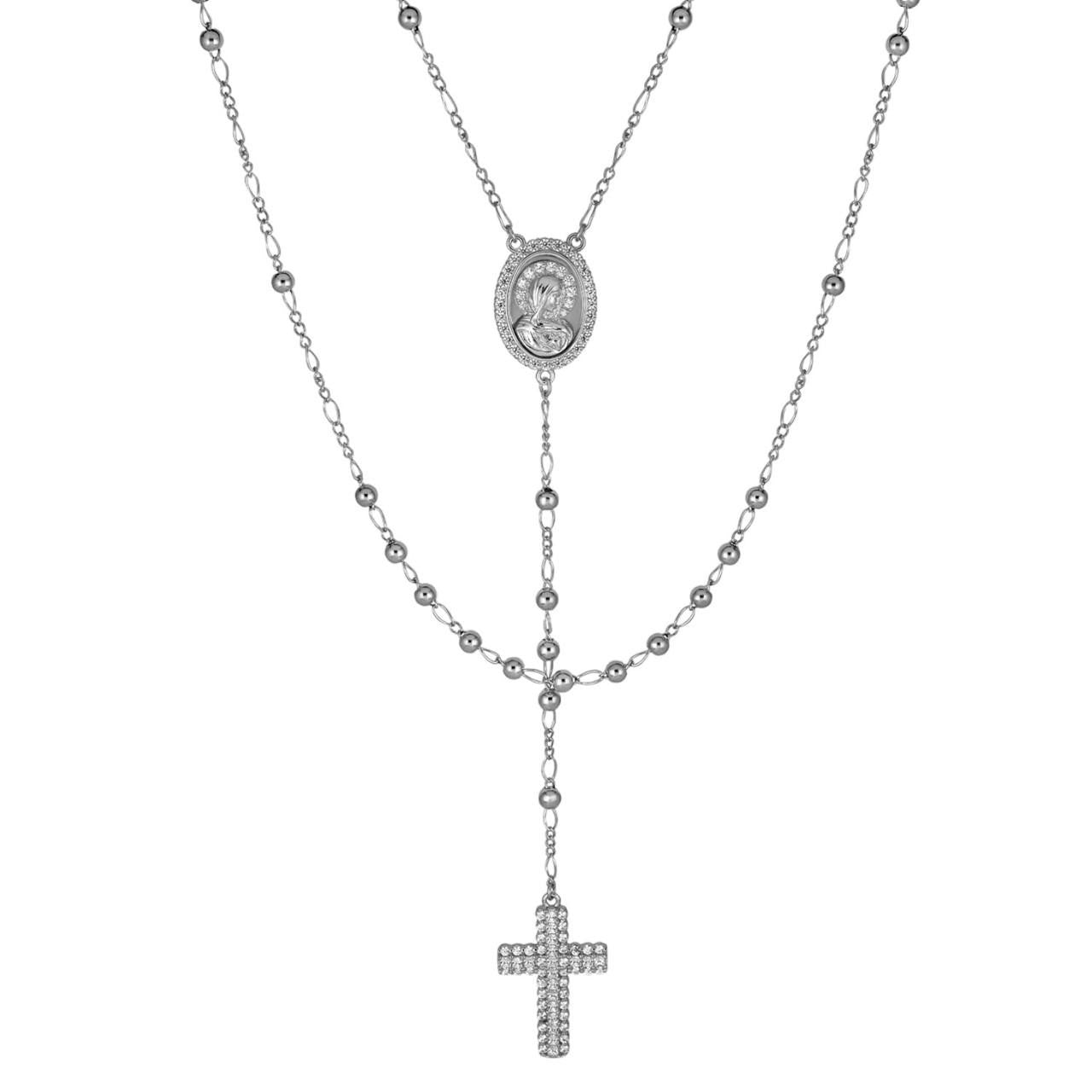 Rosary Beads Necklace Real 925 Sterling Silver Rosario Jesus Iced 