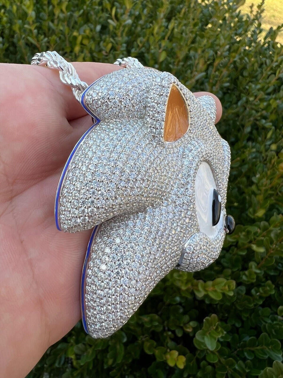 HarlemBling HUGE 3" 35.5ct MOISSANITE 925 Silver Sonic The Hedgehog Iced Pendant Necklace