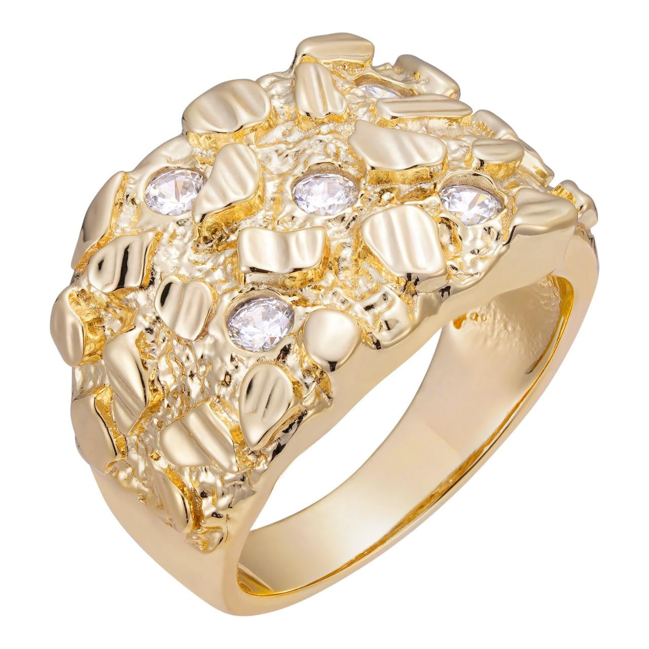 Mens REAL Solid 925 Sterling Silver - 14k Gold Finish Diamond
