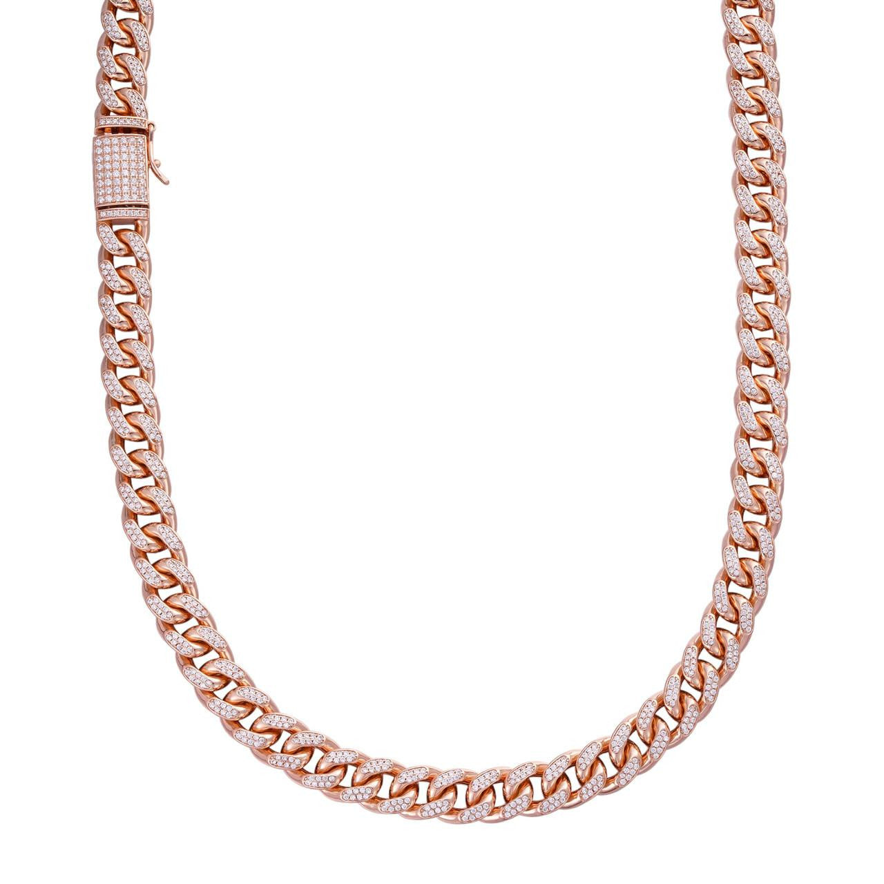 14k Rose Gold Over Solid 925 Silver Men's Miami Cuban Link Chain