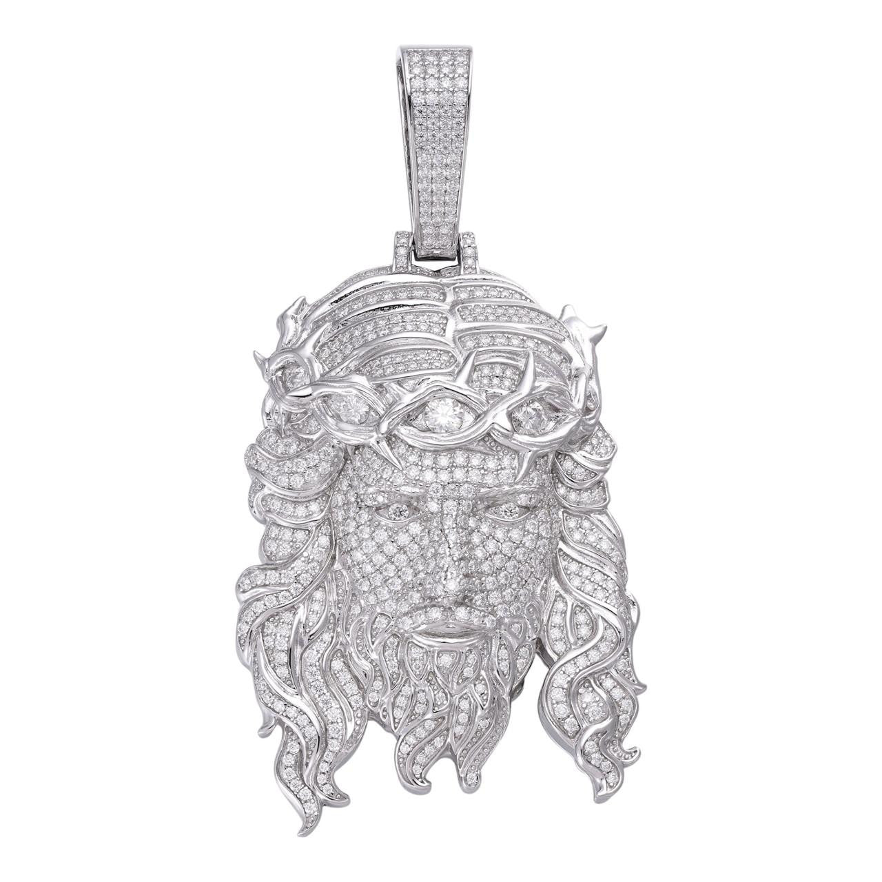 Real 925 Sterling Silver Iced Hip Hop Jesus Piece Pendant Necklace