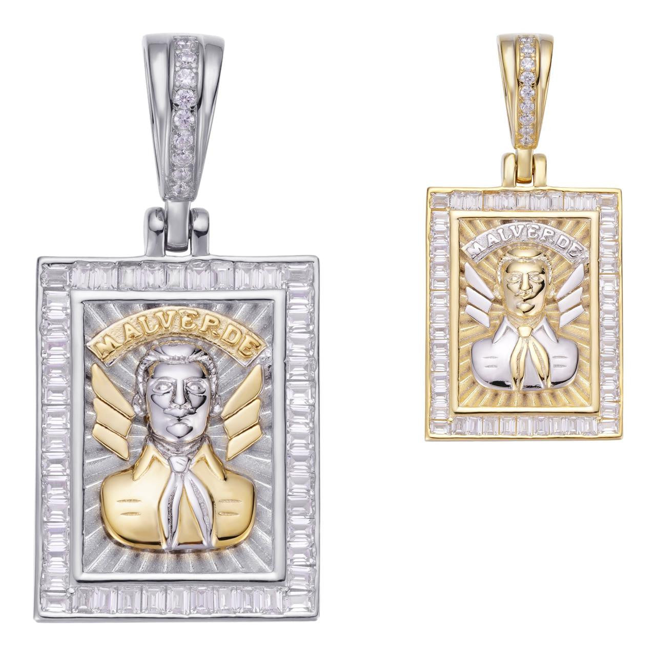 Real 925 Sterling Silver & Gold Iced Jesus Malverde Medallion