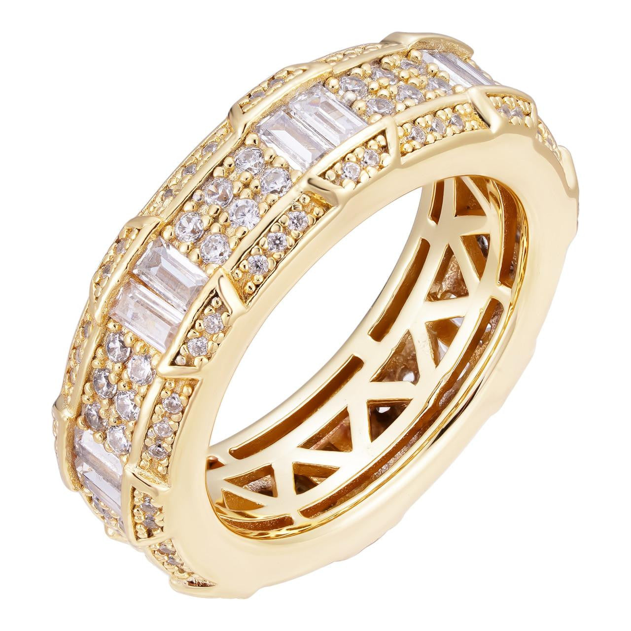 Bague De Mariage En Argent Sterling Vermeil - Taille 51 - Avec Strass - Occasion