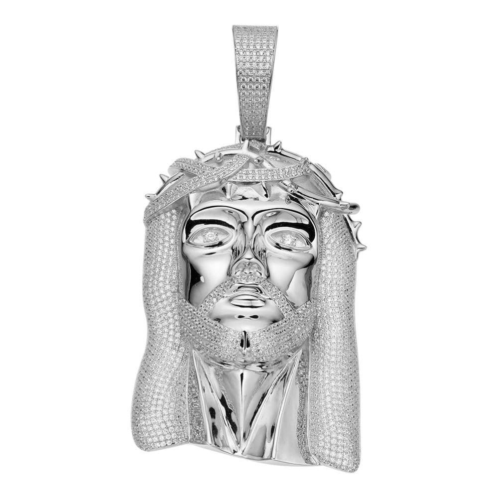 HUGE 6" 450 Gram Real 925 Sterling Silver Mens Iced Jesus Piece Pendant ...