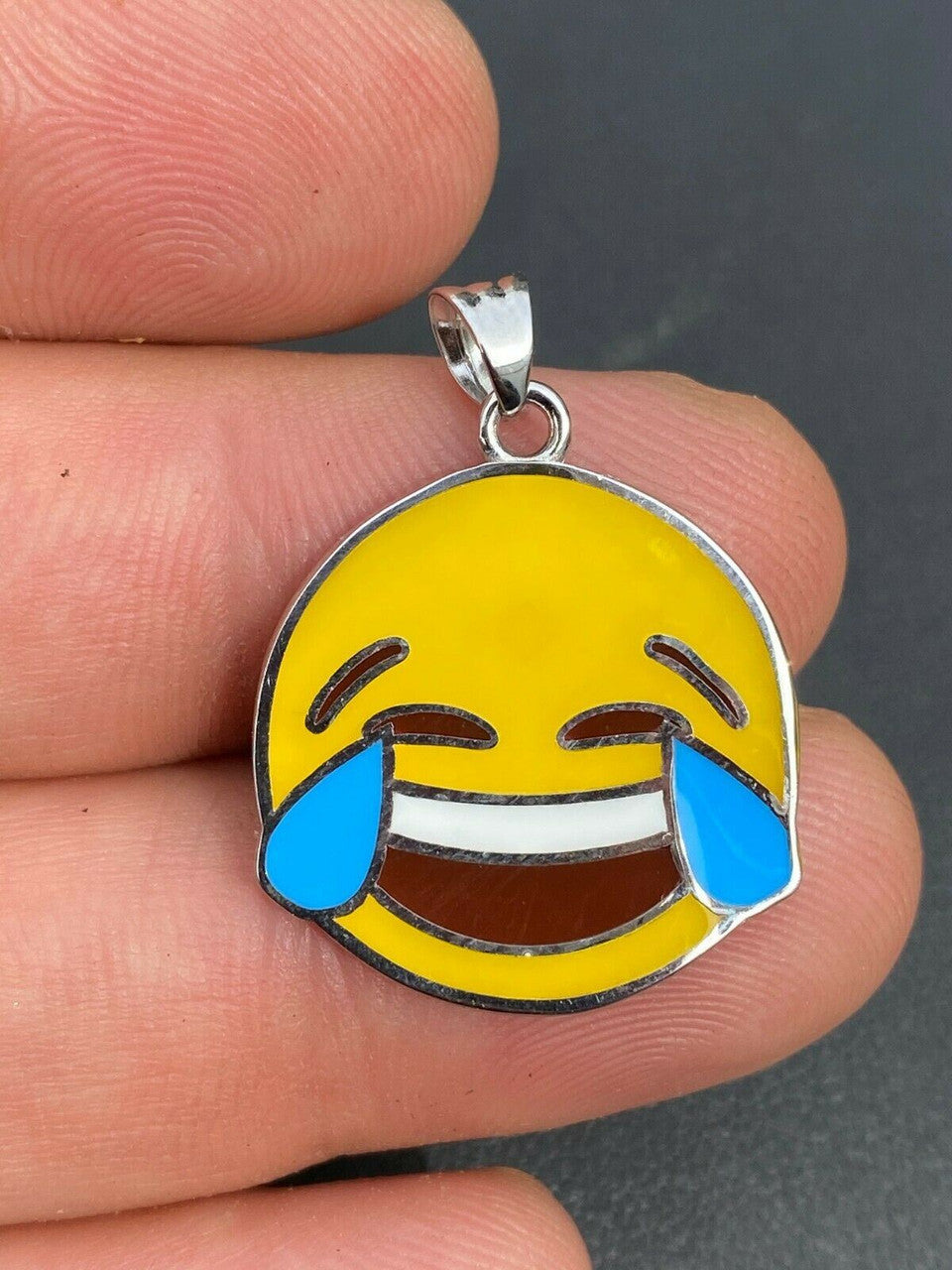 HarlemBling Laughing Smiley LOL Emoji Solid 925 Sterling Silver 1 Pendant For Necklace