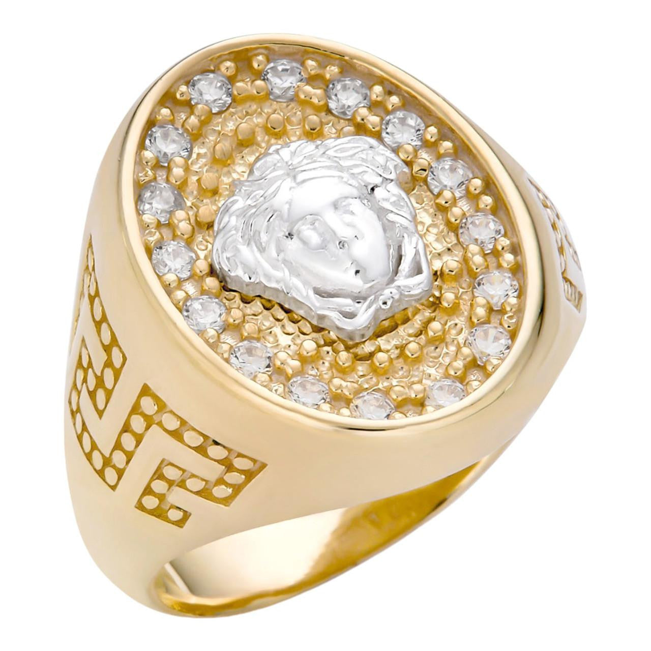 Mens Real Solid 925 Sterling 14k Gold Vermeil Medusa Hip Hop Ring