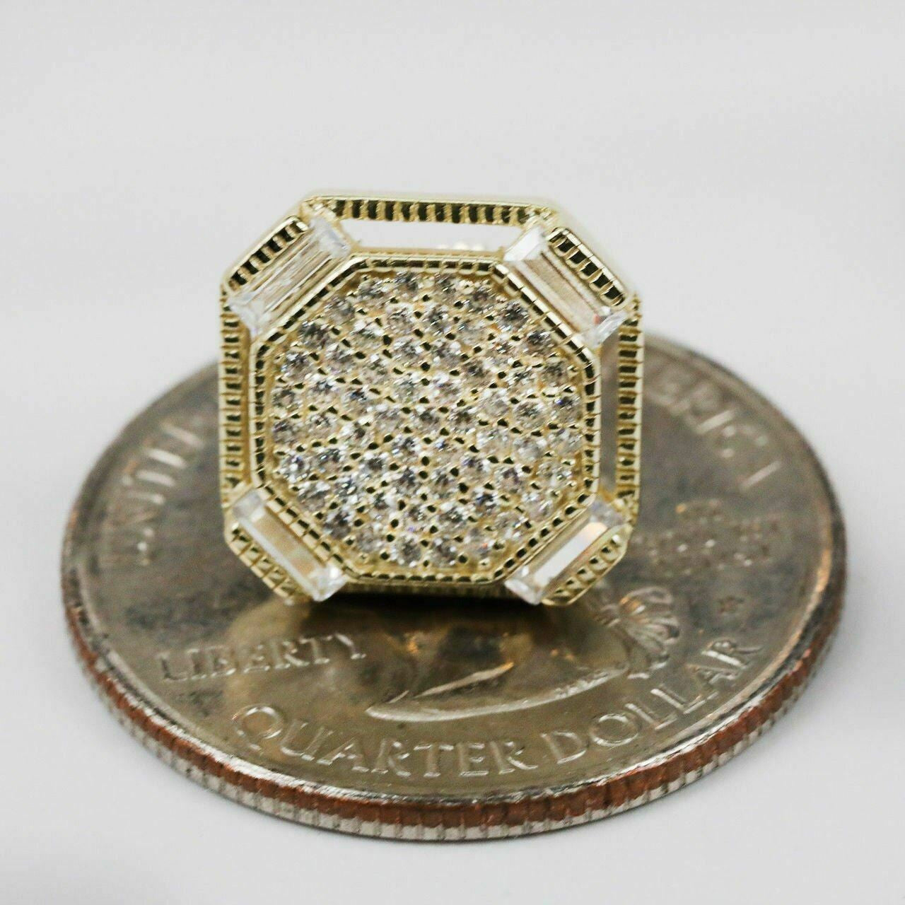 HarlemBling Mens 14k Gold Plated REAL 925 Silver 1/2 Large Baguette Stud Earrings Hip Hop