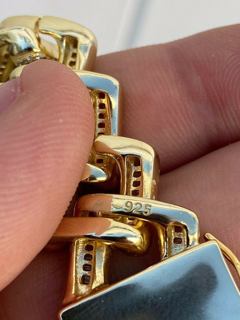 HarlemBling Mens 18mm Baguette Prong Cuban Chain 14k Gold Over Solid 925 Silver HEAVY HipHop