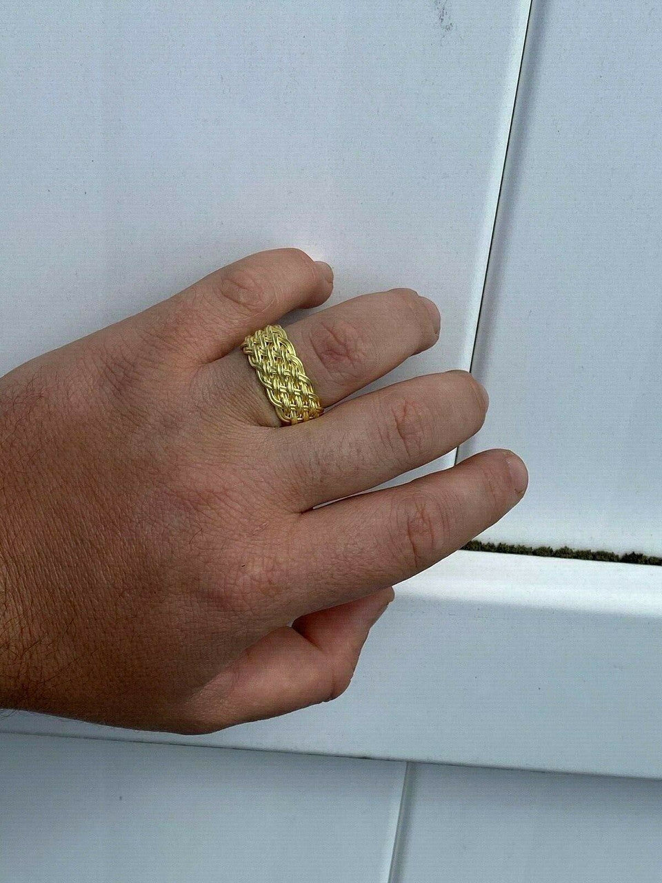 HarlemBling Mens Braided Weave RING Real 14k Gold Over Solid 925 Silver Pinky Wedding Band