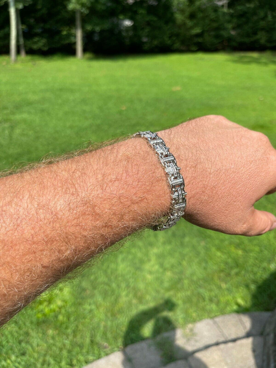 HarlemBling Mens Custom Link Real 925 Sterling Silver Bracelet Iced Baguette Out Hip Hop