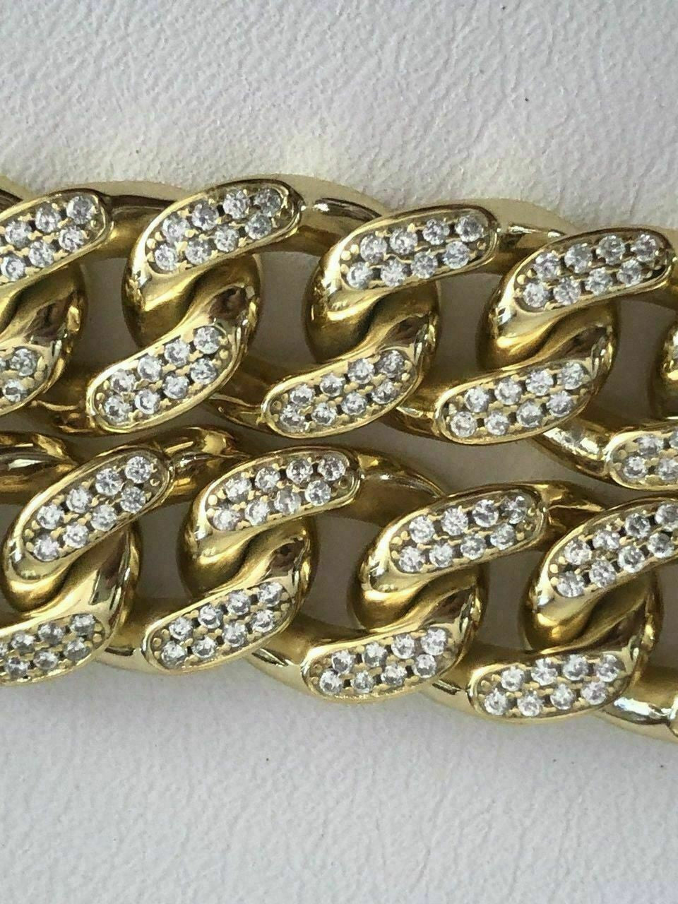 HarlemBling Mens Miami Cuban Link Bracelet 14k Yellow Gold Over Solid 925 Silver Diamonds