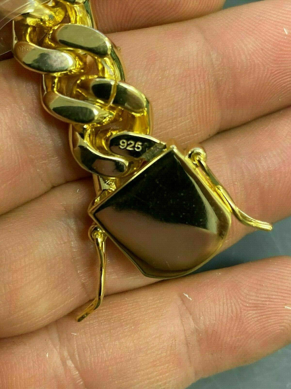 HarlemBling Mens Miami Icy Cuban Bracelet 10k Yellow Gold Over Real 925 Sterling Silver 12mm