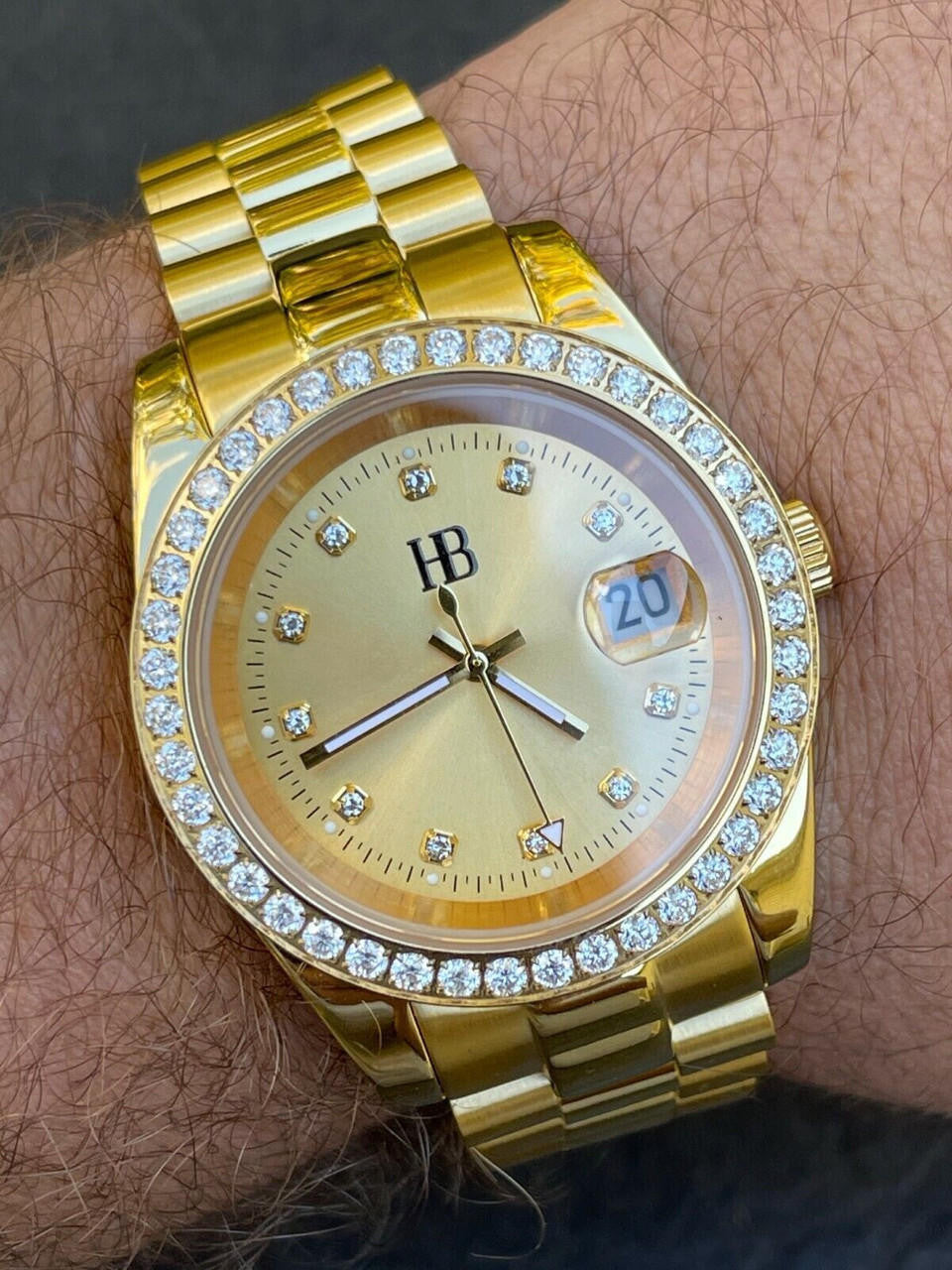 Mens Presidential Stainless Gold Plated Iced Bezel 41mm  display picture 1