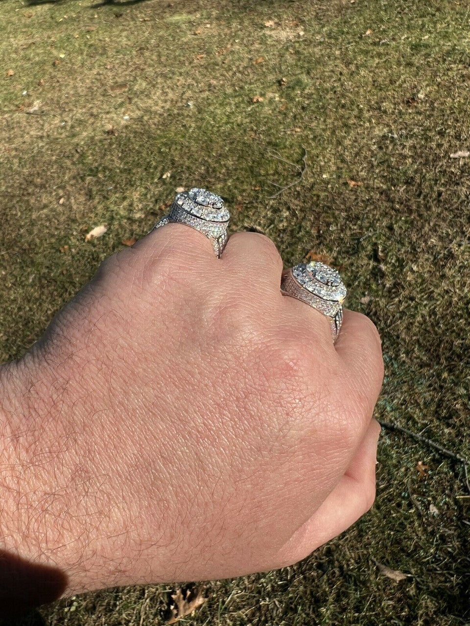 HarlemBling Mens Real 12ct MOISSANITE Ring Pass Diamond Test Iced Cluster Pinky RING Hip Hop