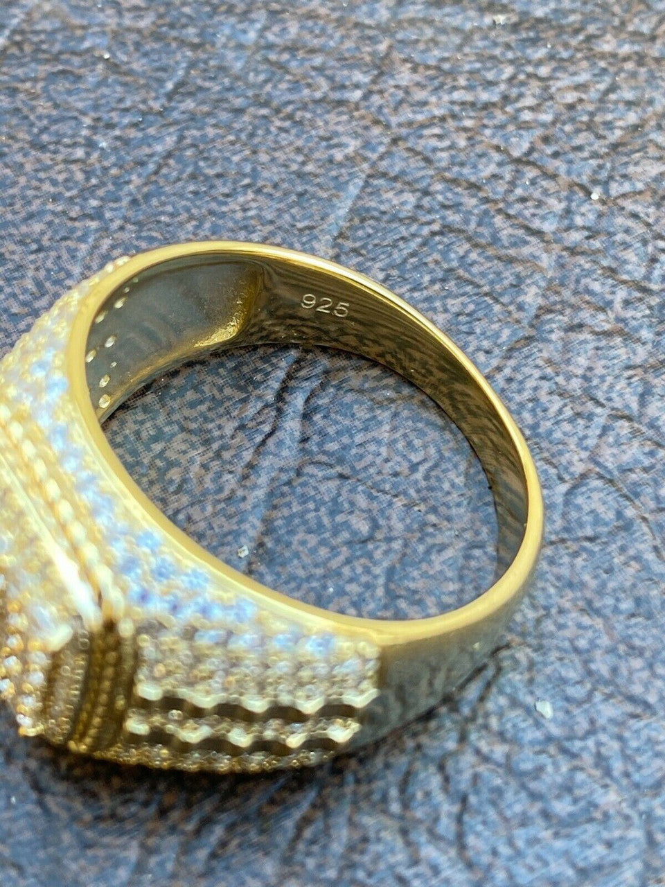 HarlemBling Mens Real 14k Gold and 925 Sterling Silver Ring Real Icy Cluster Hip Hop Pinky