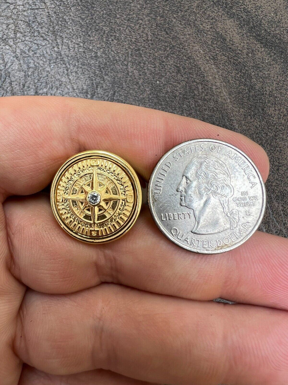 HarlemBling Mens Real 14K Gold Plated 925 Silver Sailor Navigational North Star Compass Ring