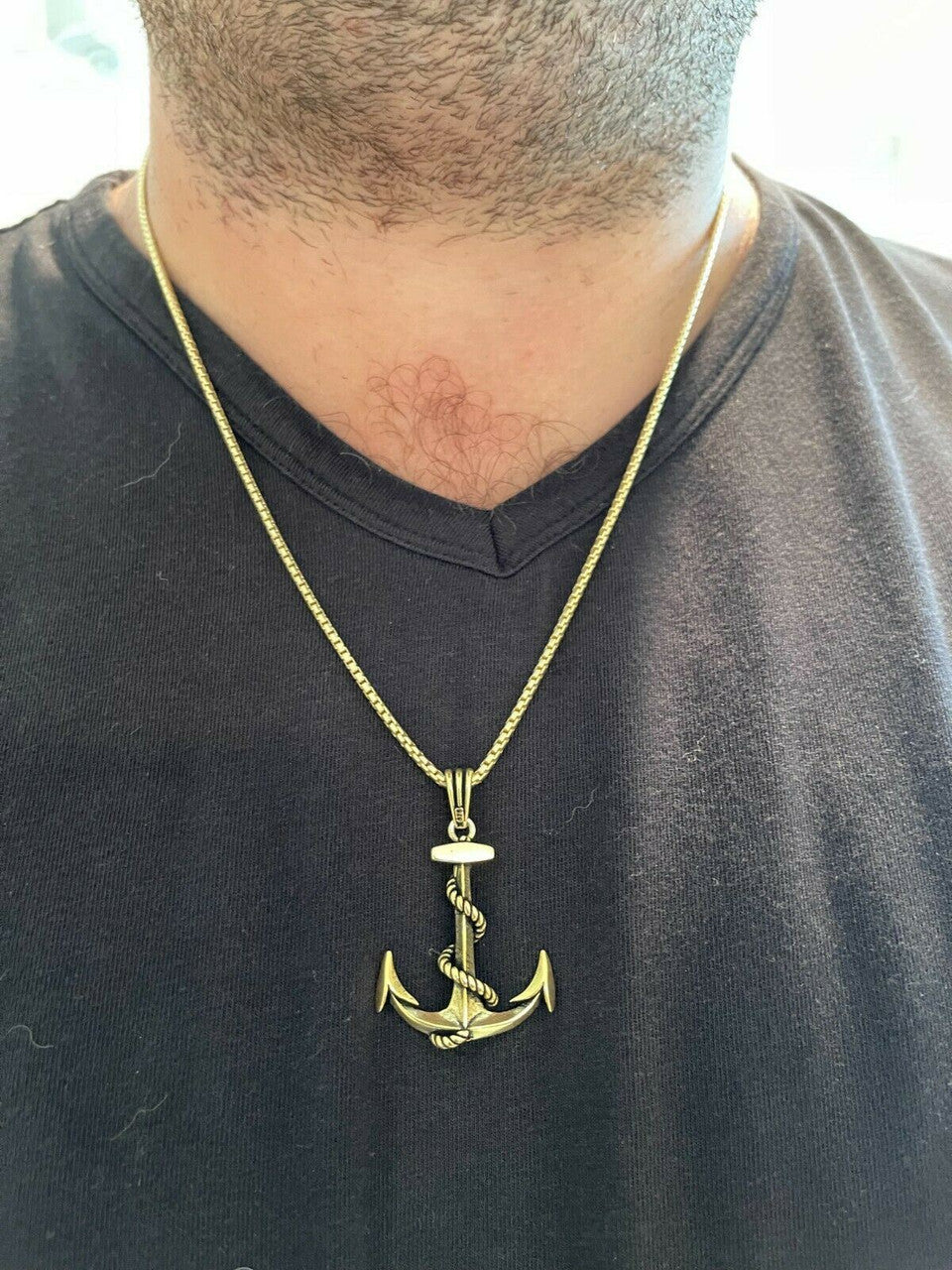 HarlemBling Mens Real 925 Sterling Silver Anchor Nautical Navy Pendant Necklace Gold Large