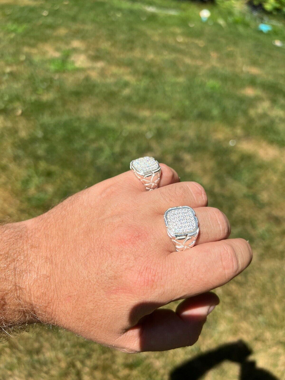 HarlemBling Mens Real 925 Sterling Silver Iced CZ Nugget Ring Hip Hop Size 7 8 9 10 11 12 13
