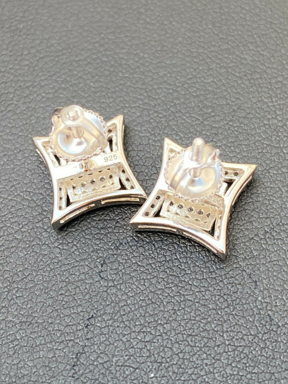 HarlemBling Mens Real 925 Sterling Silver Iced Diamond HipHop Square Kite Earrings Screwback