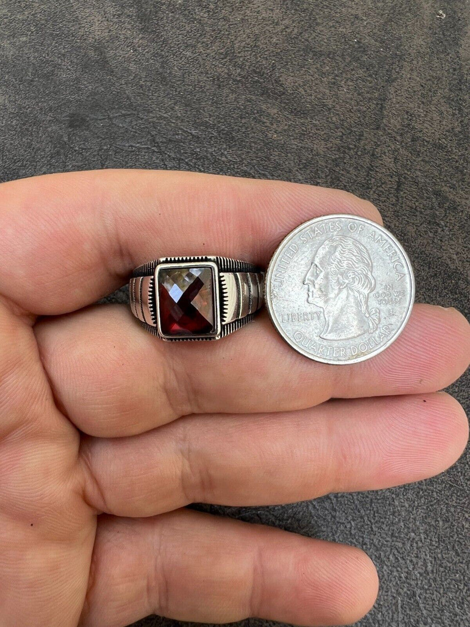 HarlemBling Mens Real 925 Sterling Silver Simulated Ruby Red CZ Gem Stone Pinky Ring Sz 7-13