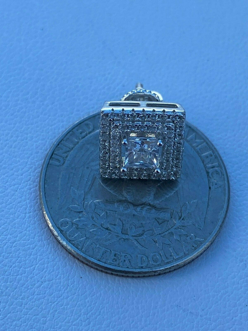 HarlemBling Mens Real Solid 925 Silver Iced CZ Hip Hop Earrings Studs Square Baguette Kite