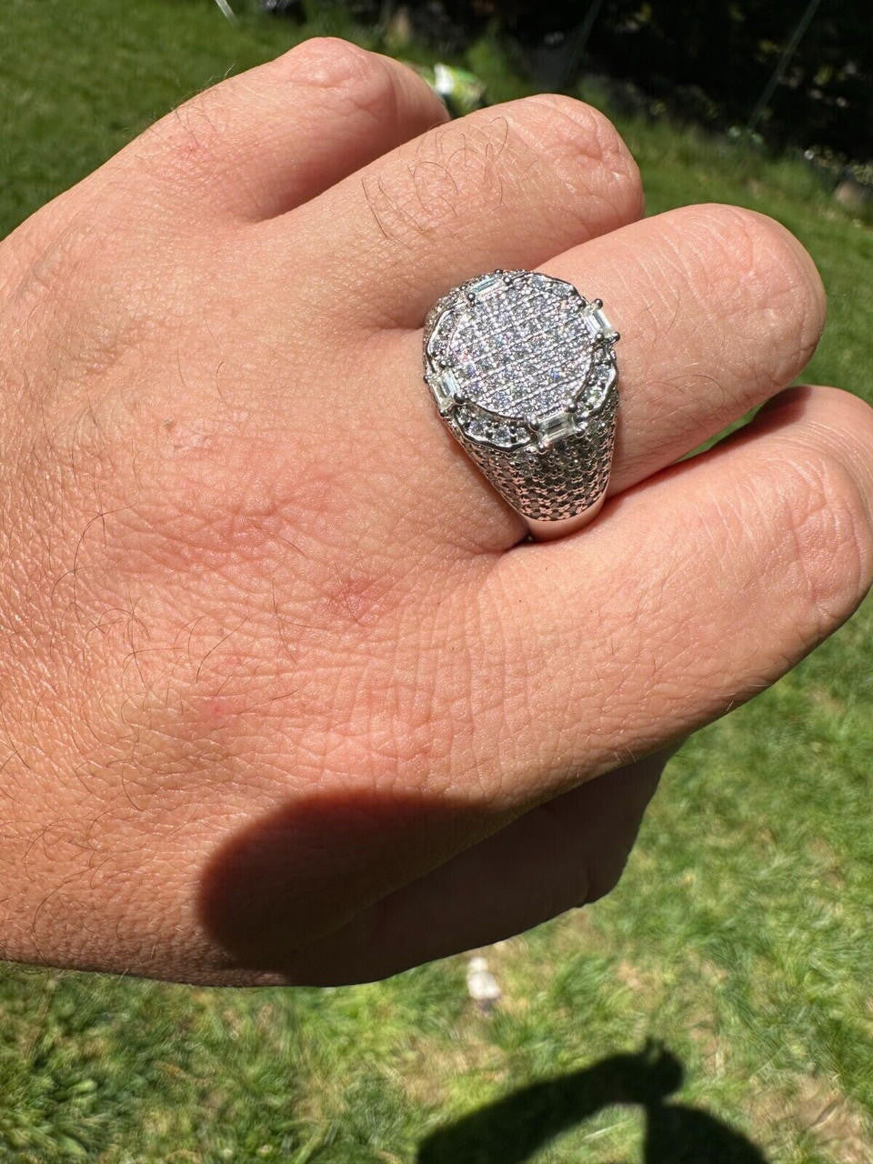 HarlemBling Men's Real Solid 925 Silver MOISSANITE Baguette Passes Tester Pinky RING Hip Hop