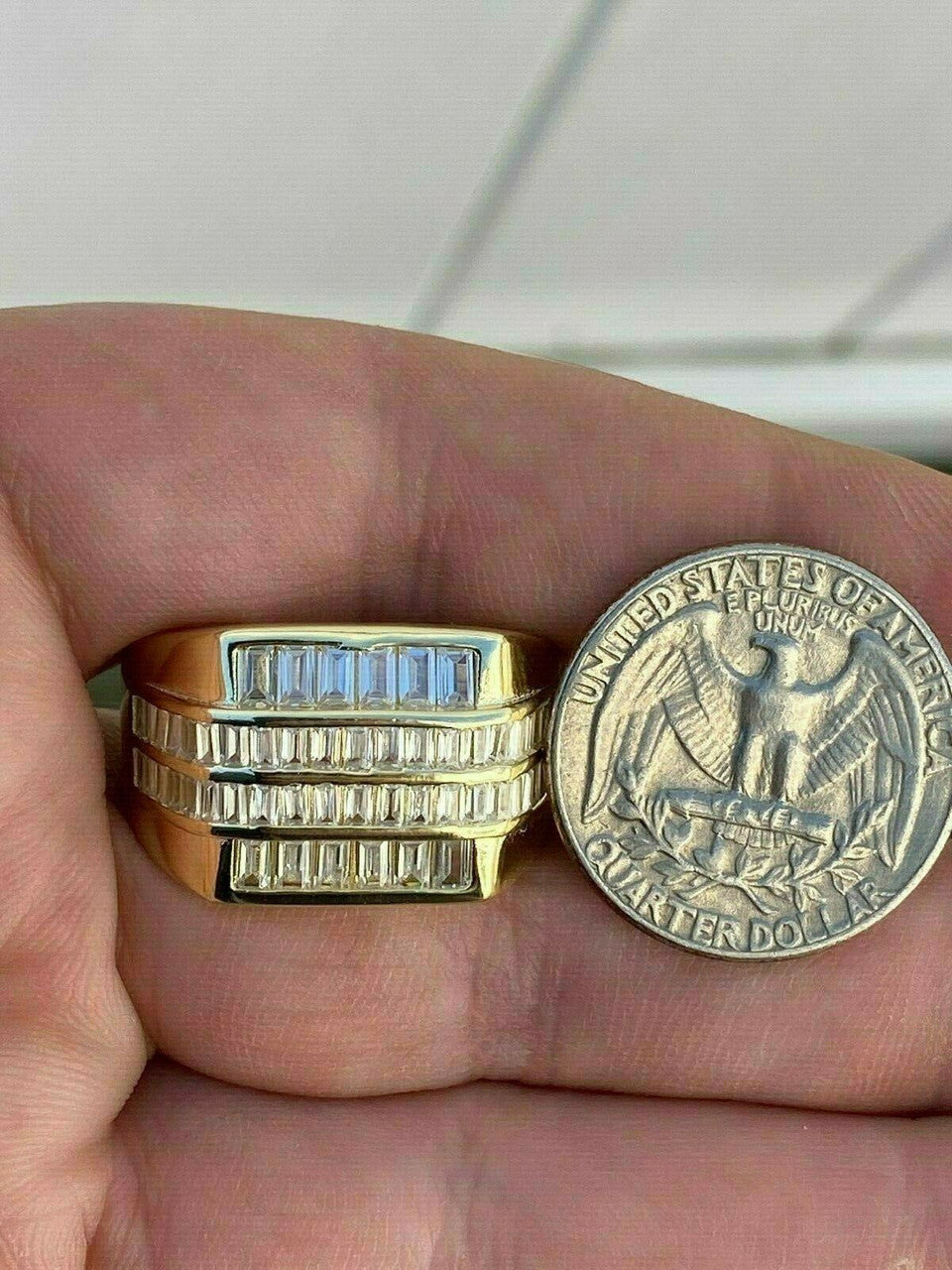 HarlemBling Mens REAL Solid 925 Sterling Silver 14k Gold Finish Iced Baguette CZ Square Ring