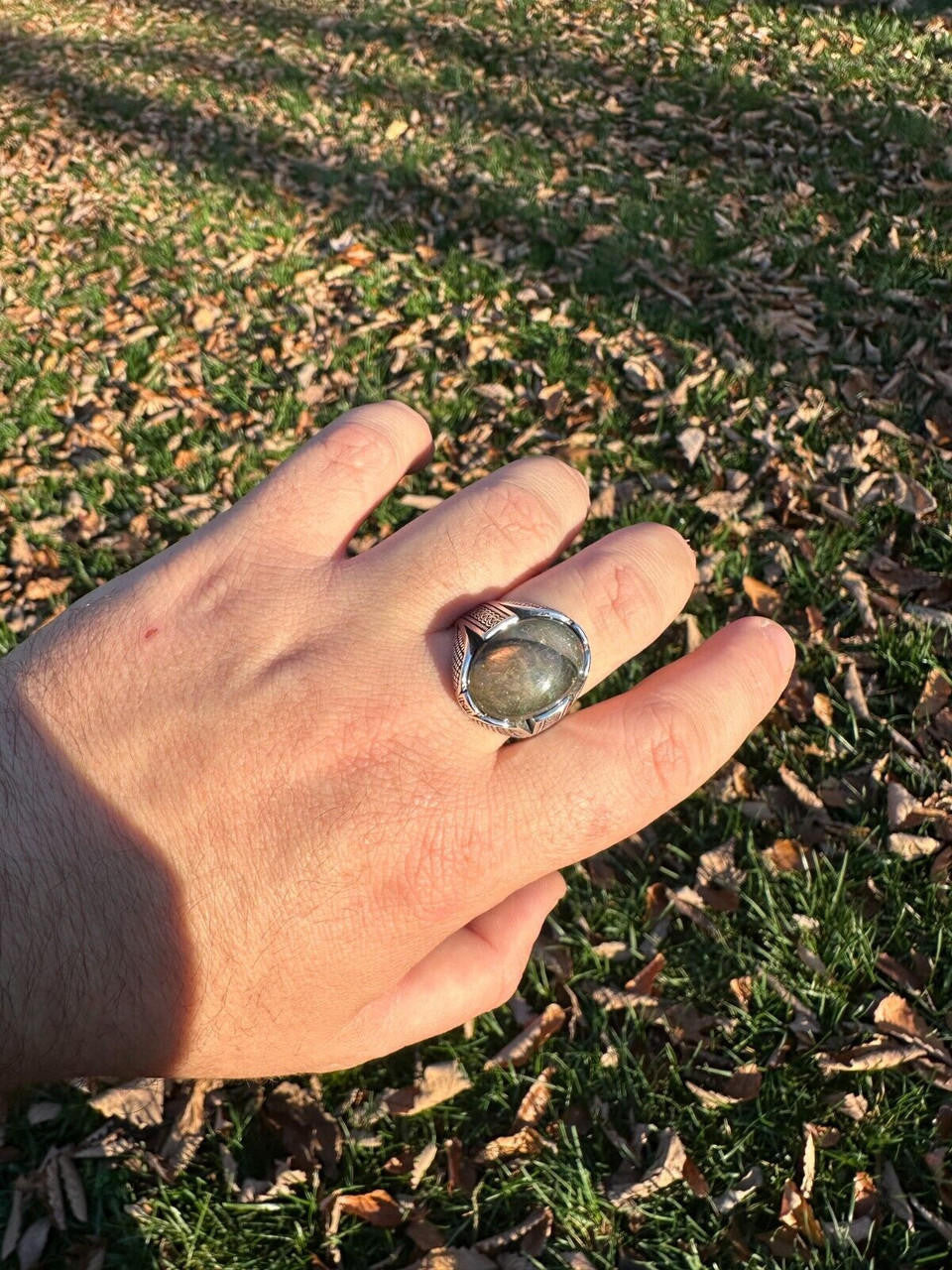 HarlemBling Mens Real Solid 925 Sterling Silver Labradorite Natural Gemstone Ring Sizes 6-13